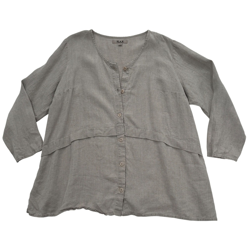 FLAX 100% Linen 2 Piece Set Cardigan and Tank Top Oatmeal Womens 1G Lagenlook - Picture 4 of 12